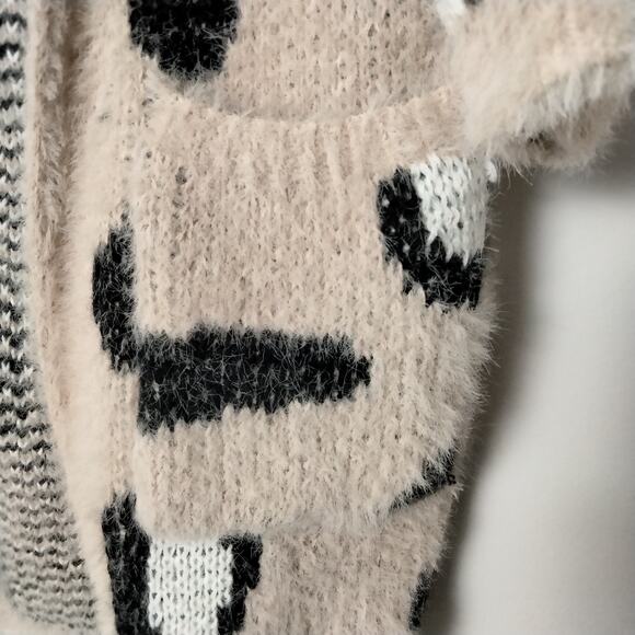 Bibi Sz S Leopard Print Longline Duster Eyelash Cardigan Sweater Tan Open Front - Picture 5 of 7